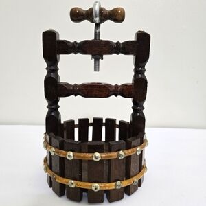 vintage wooden WISHING WELL Corkscrew Nut Cracker & Bowl Rustic‎ Mid Century